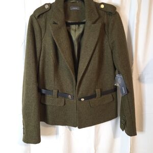 Yessica Brand Women's Olive Wool Blend Blazer Black Belt Cuff Buttons Size EU44